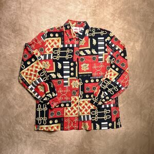 Vintage 80s Alia Patchwork Rocaille Button Up Blouse Multicolor Long Sleeve Art